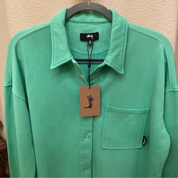 NWT~STUSSY Green Huron Over-Sized Button Shirt Size XS-Unisex - Picture 2 of 8